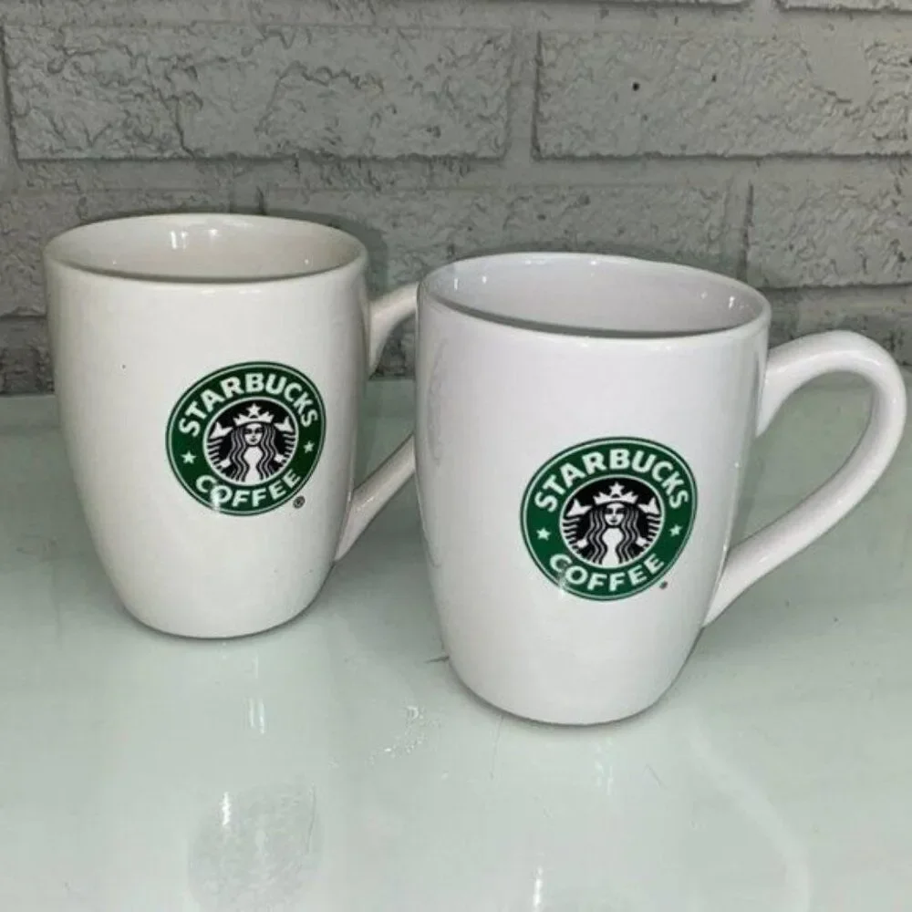 Starbucks Classic White Ceramic Coffee Mugs/Cups Set of 2 with Iconic Siren Logo